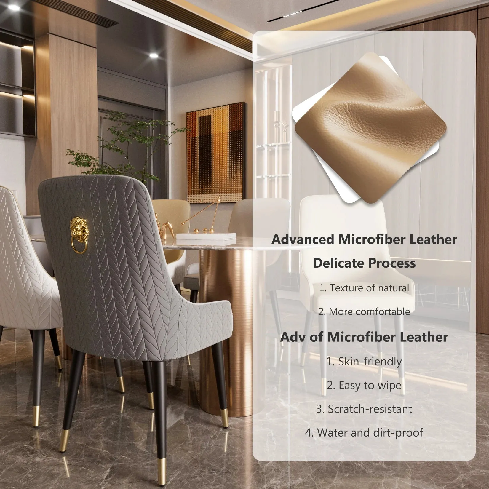 2 Luxury Microfiber Dining Chairs Lion Head Knocker For Island Or Restaurant