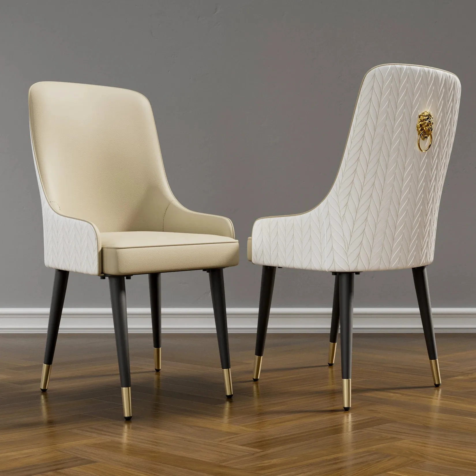 2 Luxury Microfiber Dining Chairs Lion Head Knocker For Island Or Restaurant