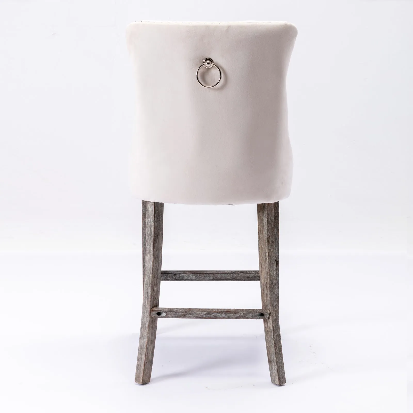 4x Velvet Bar Stools | Studs Trim | Wooden Legs | Tufted Dining Chairs | Kitchen