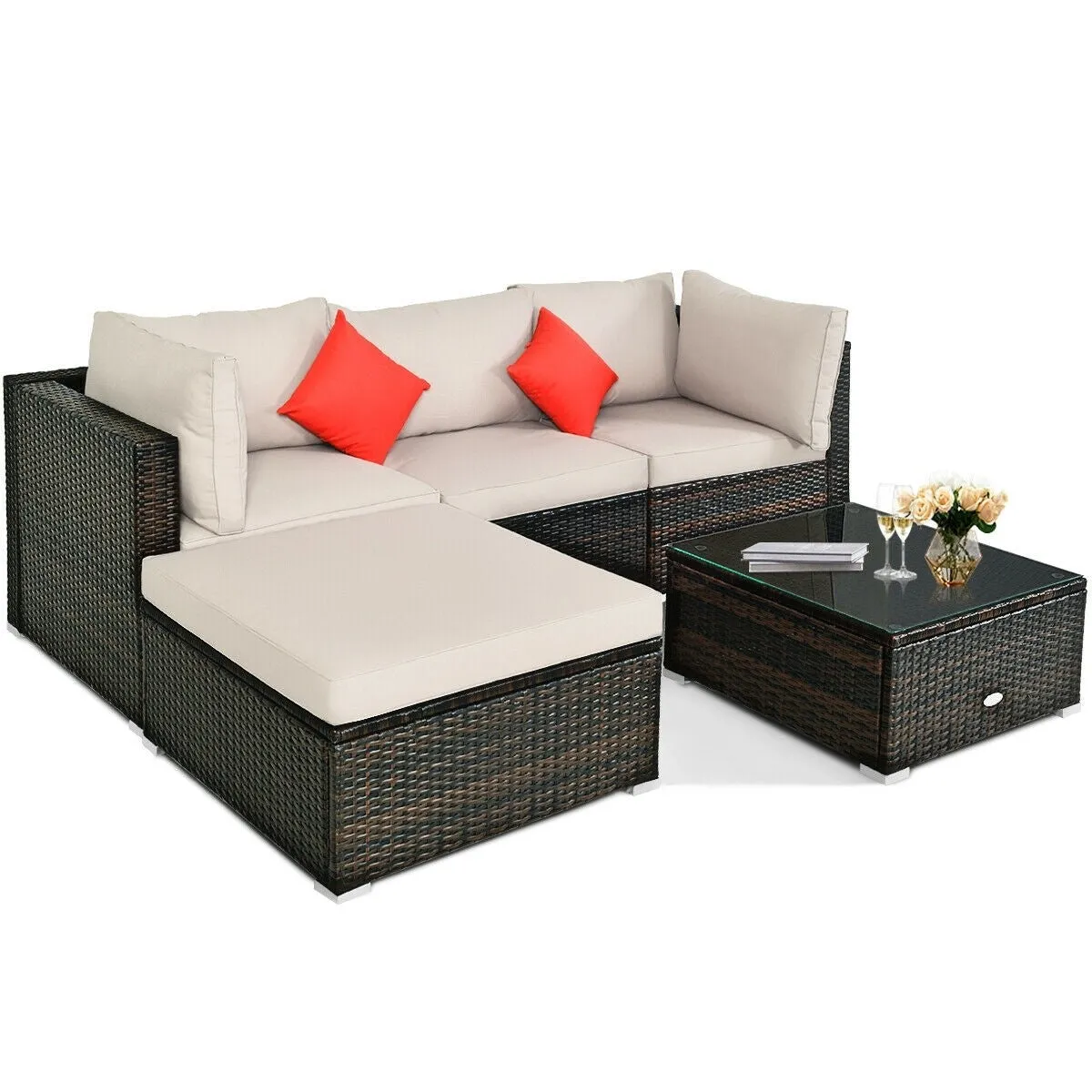 5pc Patio Rattan Conversation Set - Beige