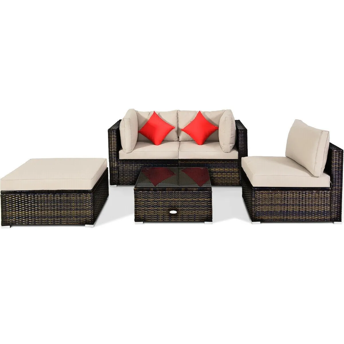 5pc Patio Rattan Conversation Set - Beige