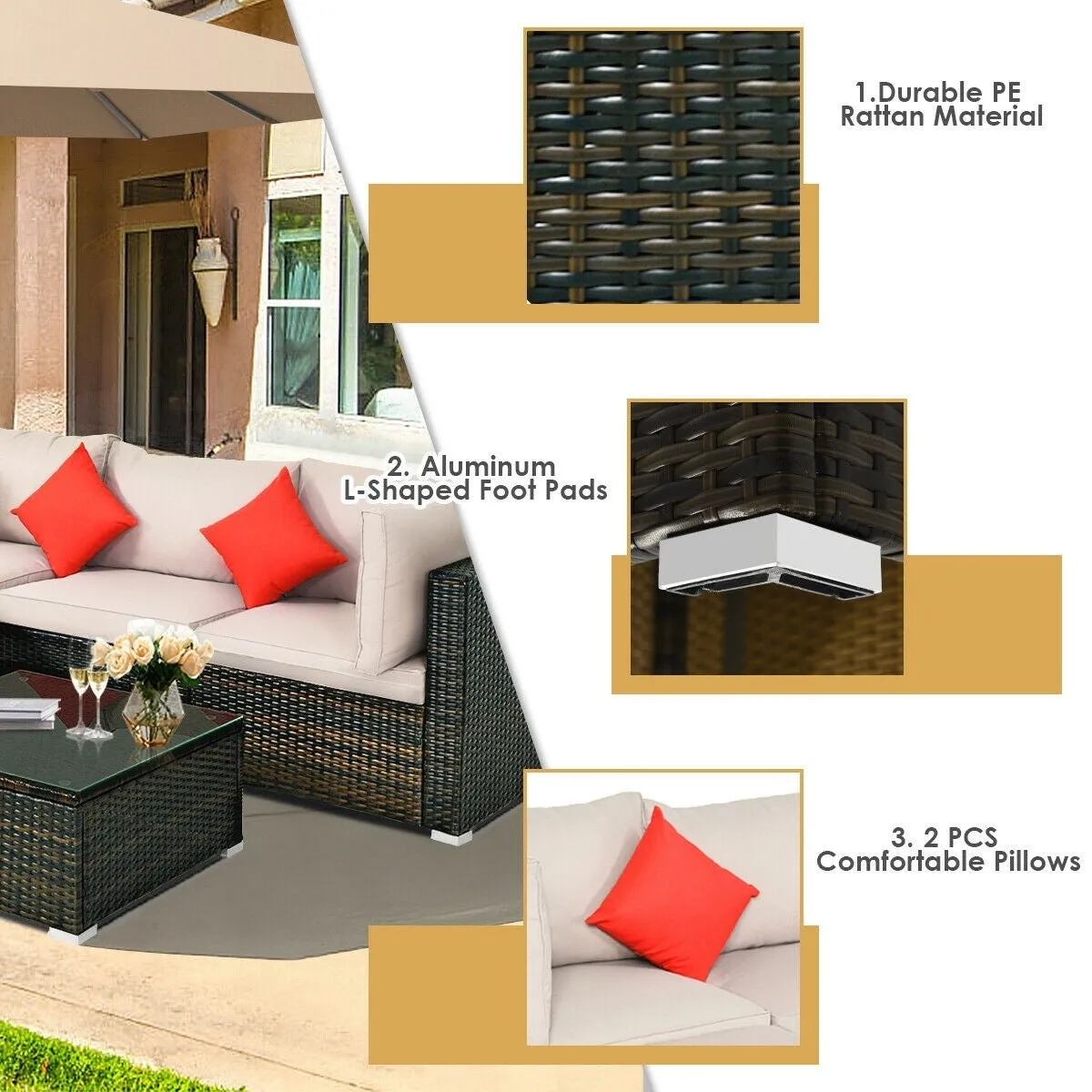 5pc Patio Rattan Conversation Set - Beige