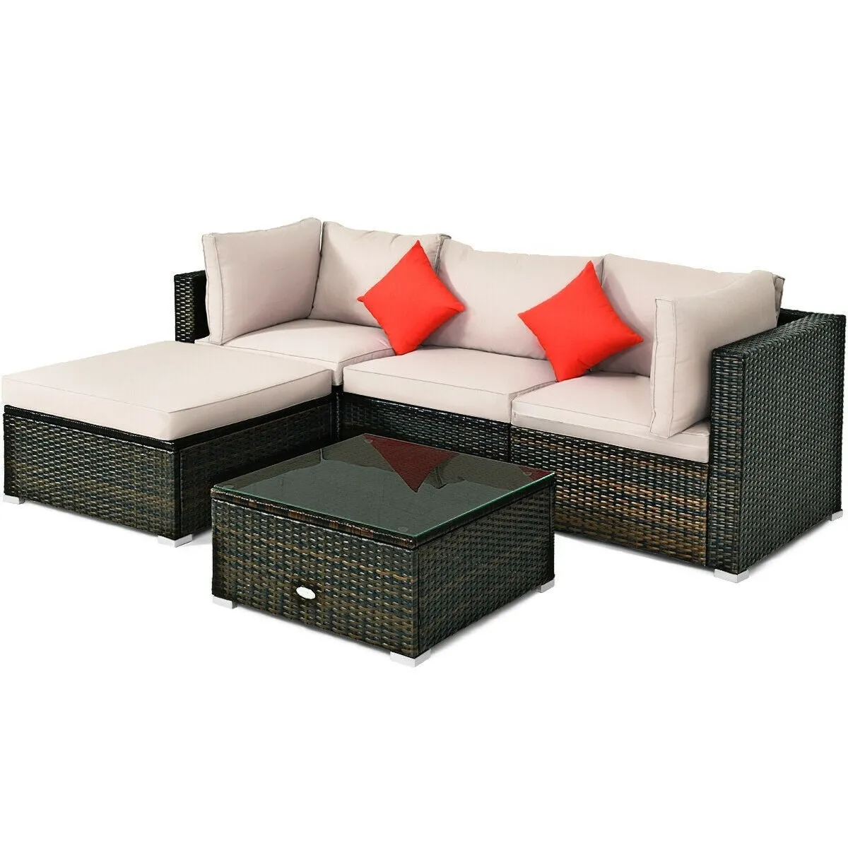 5pc Patio Rattan Conversation Set - Beige