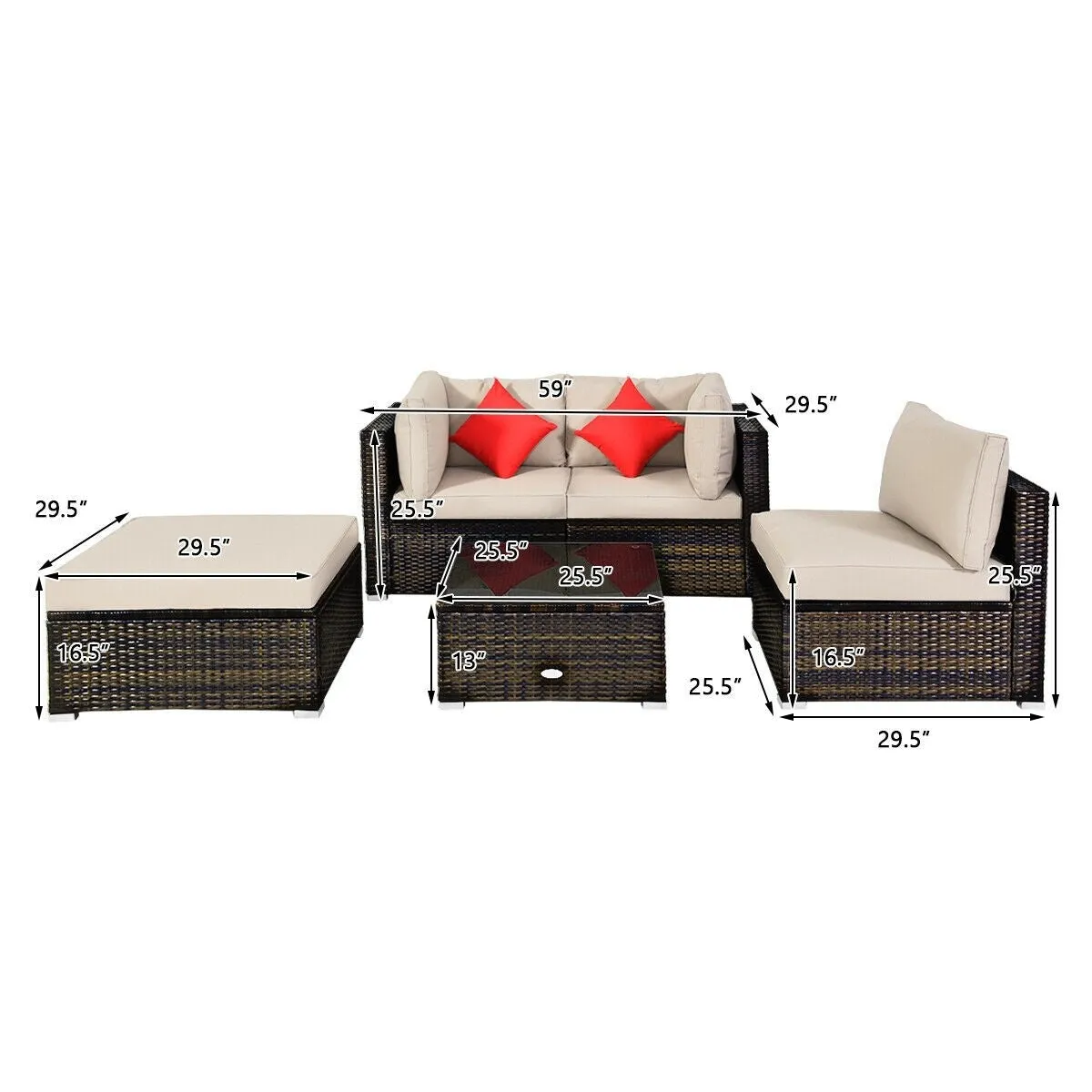 5pc Patio Rattan Conversation Set - Beige
