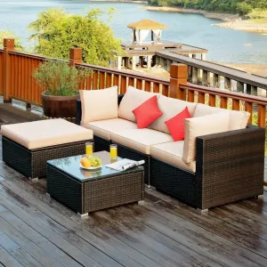 5pc Patio Rattan Conversation Set - Beige