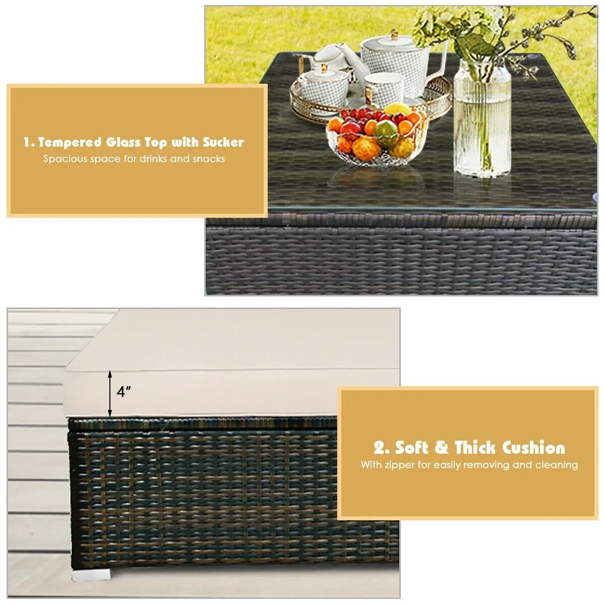 5pc Patio Rattan Conversation Set - Beige