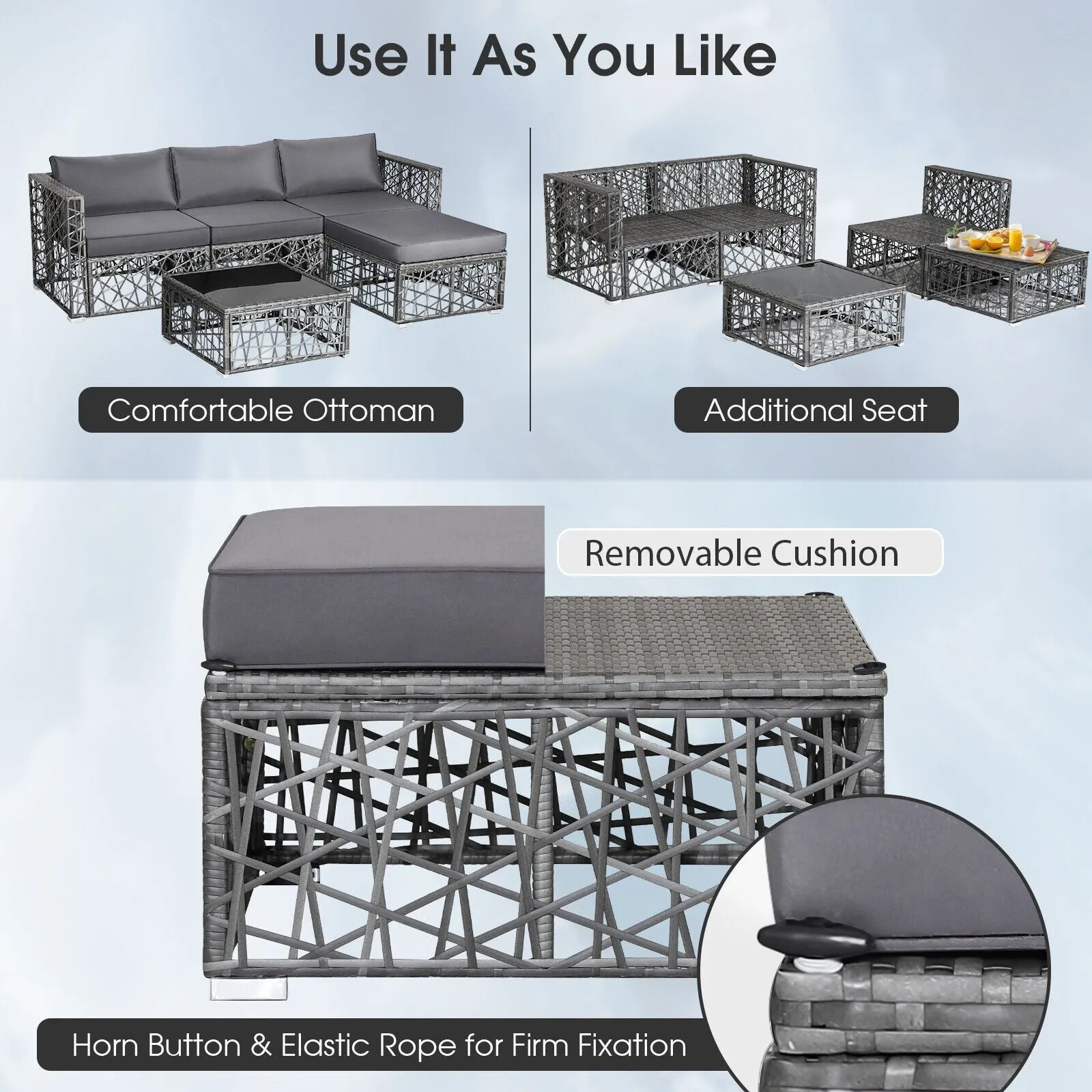 5pc Wicker Patio Rattan Sofa Set - Gray