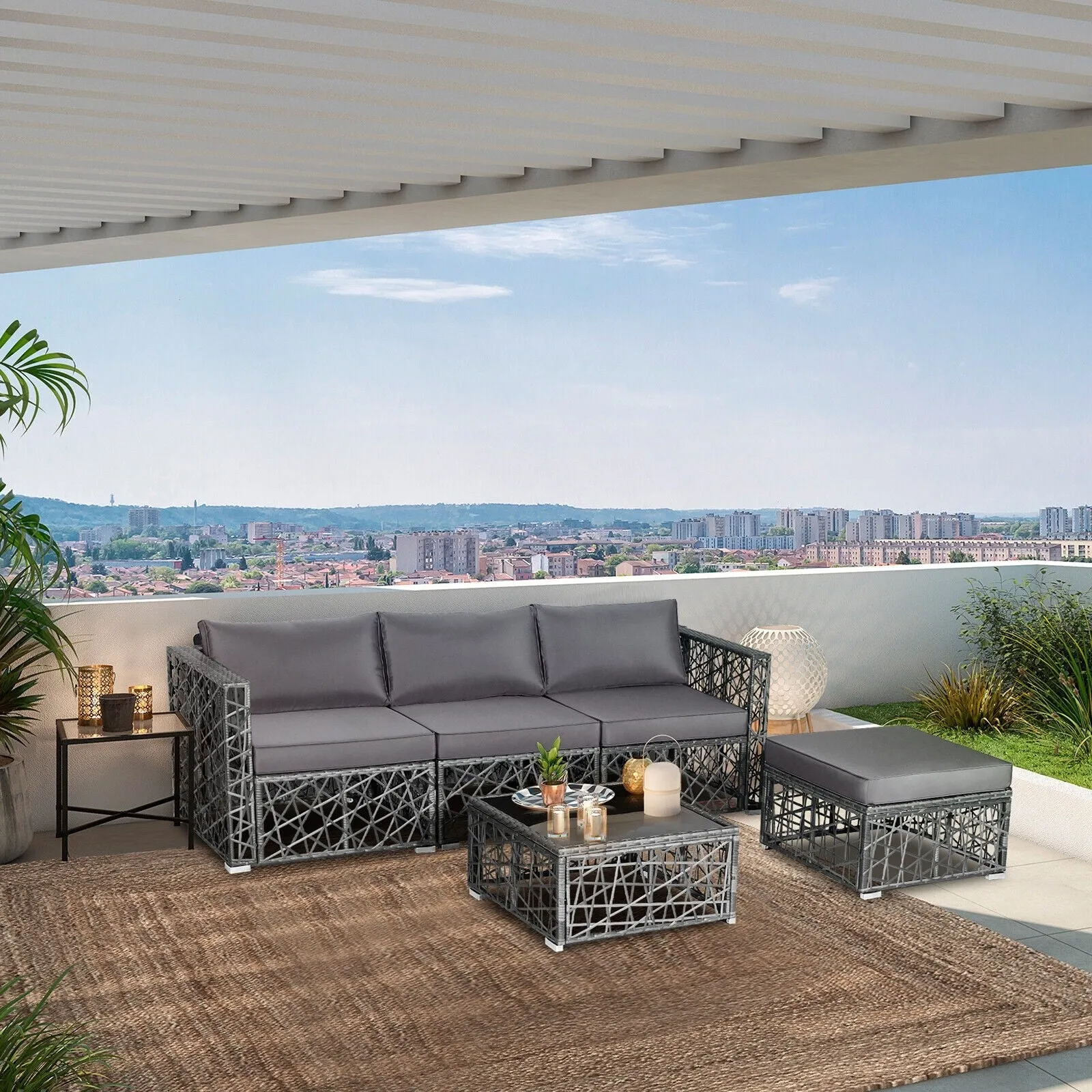 5pc Wicker Patio Rattan Sofa Set - Gray