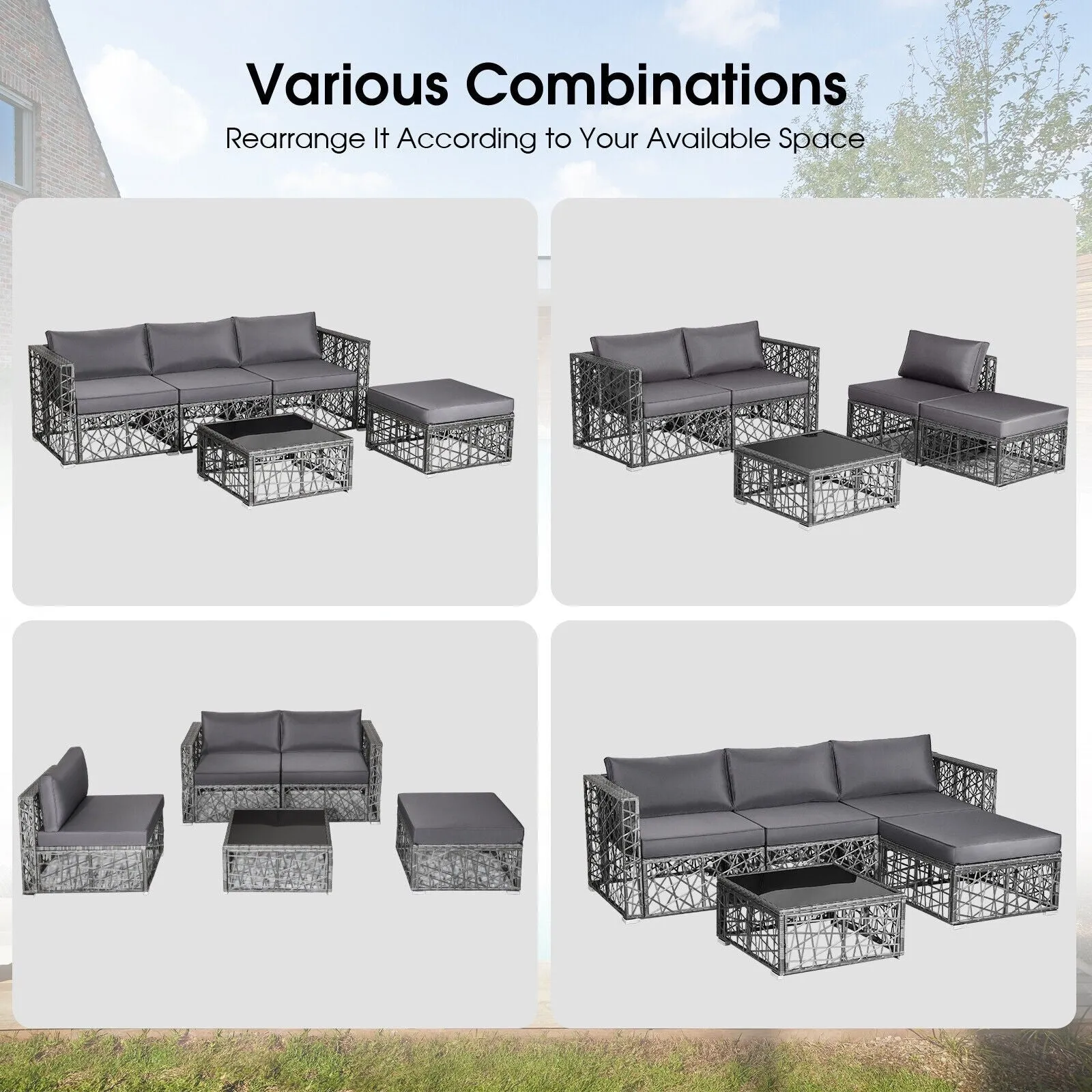 5pc Wicker Patio Rattan Sofa Set - Gray