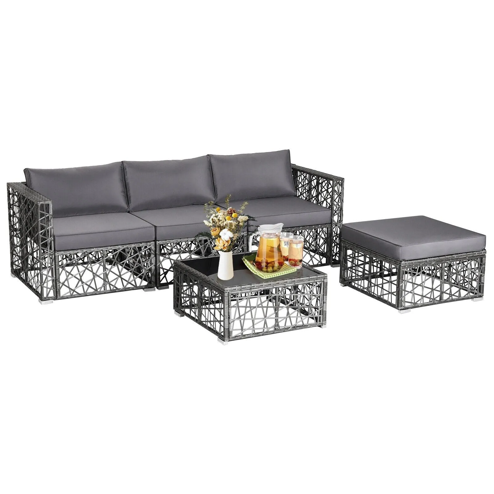 5pc Wicker Patio Rattan Sofa Set - Gray