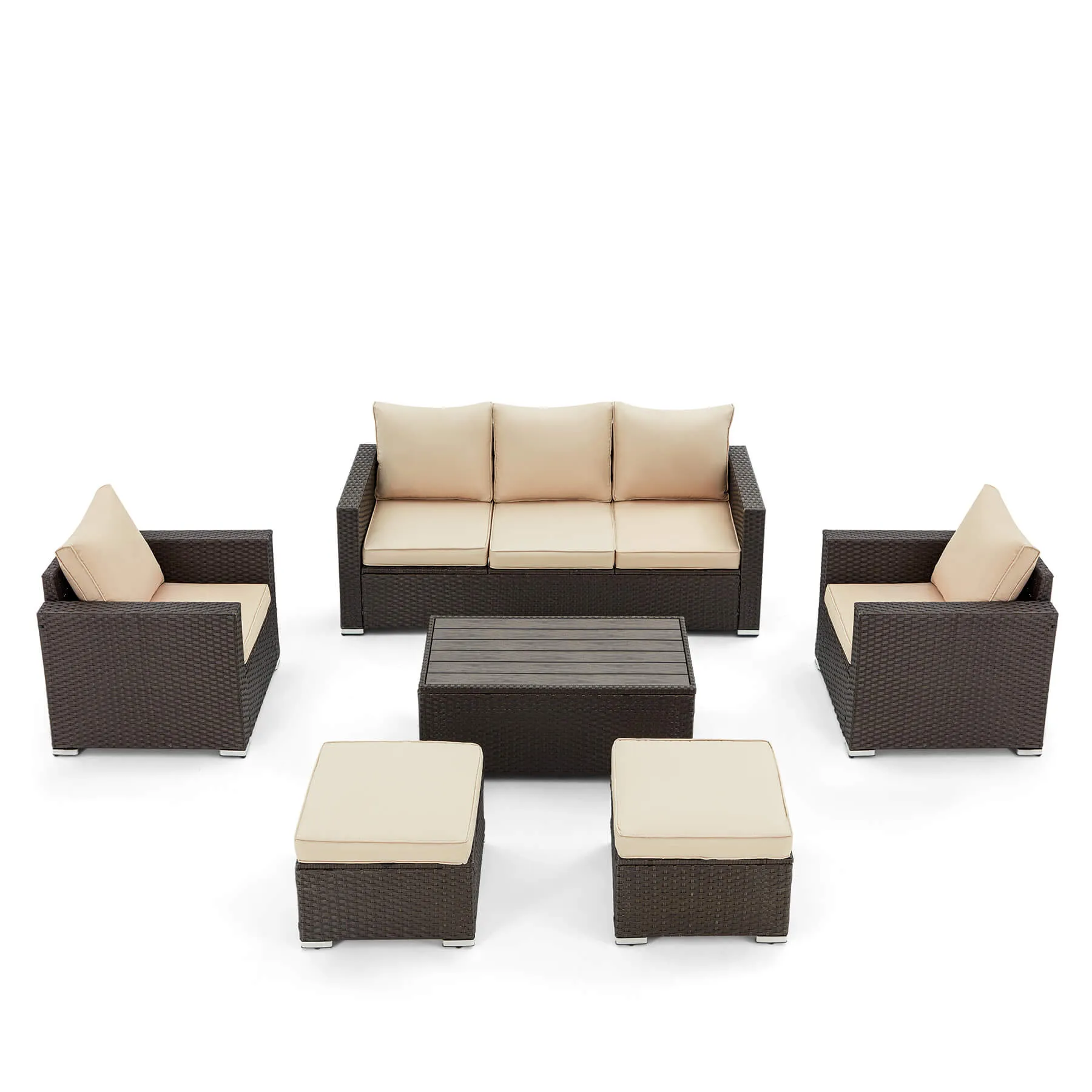 6 Pcs Outdoor Sectional Sofa Sets with Coffee Table, Khaki