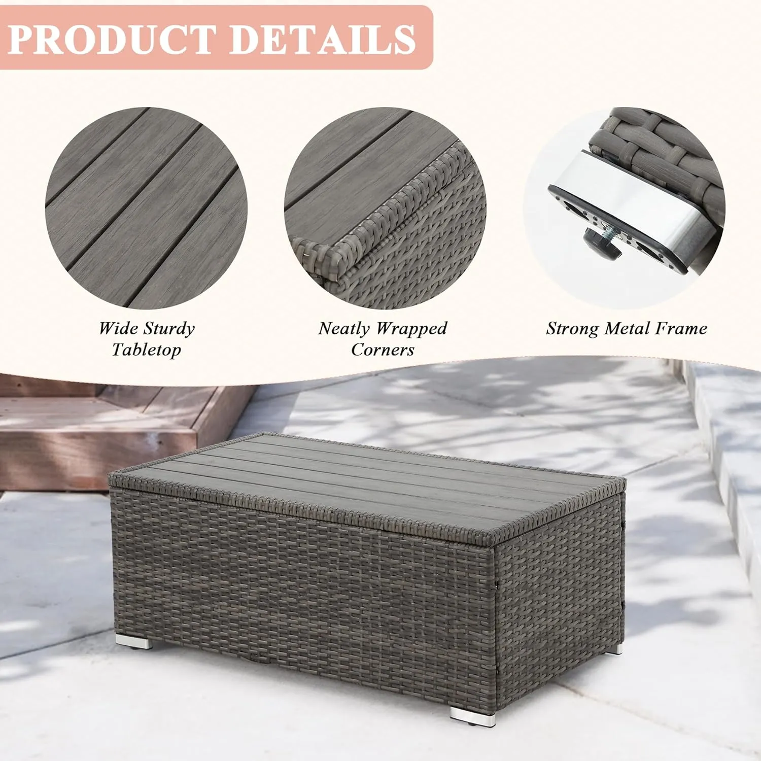 6 Pcs Outdoor Sectional Sofa Sets with Coffee Table, Khaki