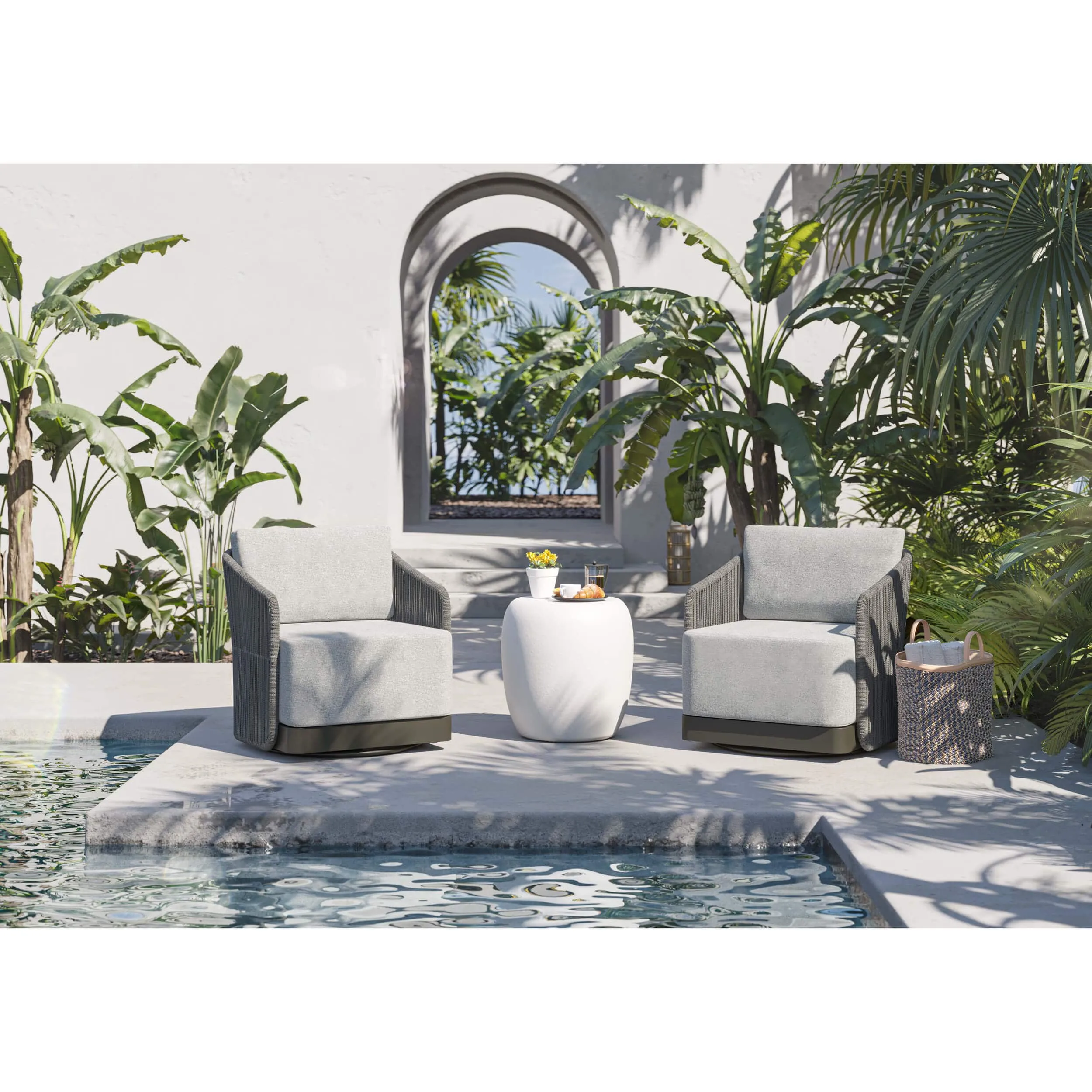 Allariz Outdoor Swivel Chair, Gracebay Light Grey