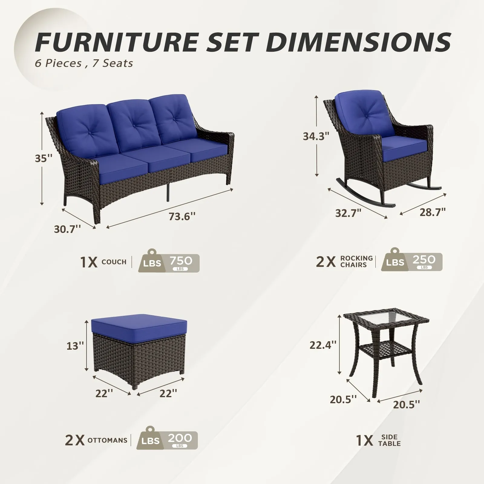 Azure Bay Wicker Outdoor Patio Furniture Set w/Single Chairs, 6 Pieces