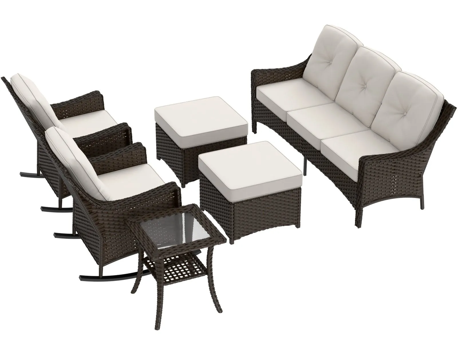 Azure Bay Wicker Outdoor Patio Furniture Set w/Single Chairs, 6 Pieces
