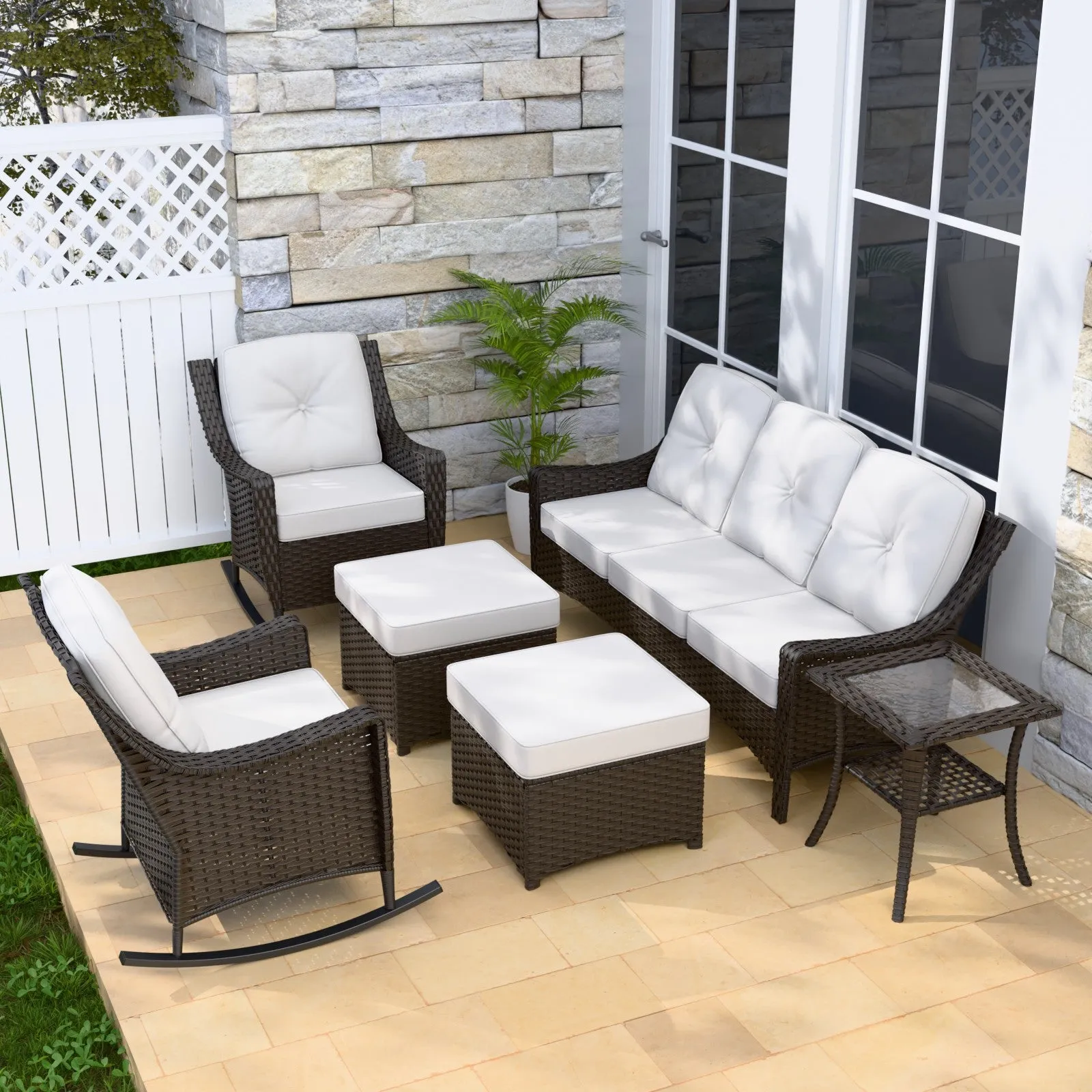 Azure Bay Wicker Outdoor Patio Furniture Set w/Single Chairs, 6 Pieces