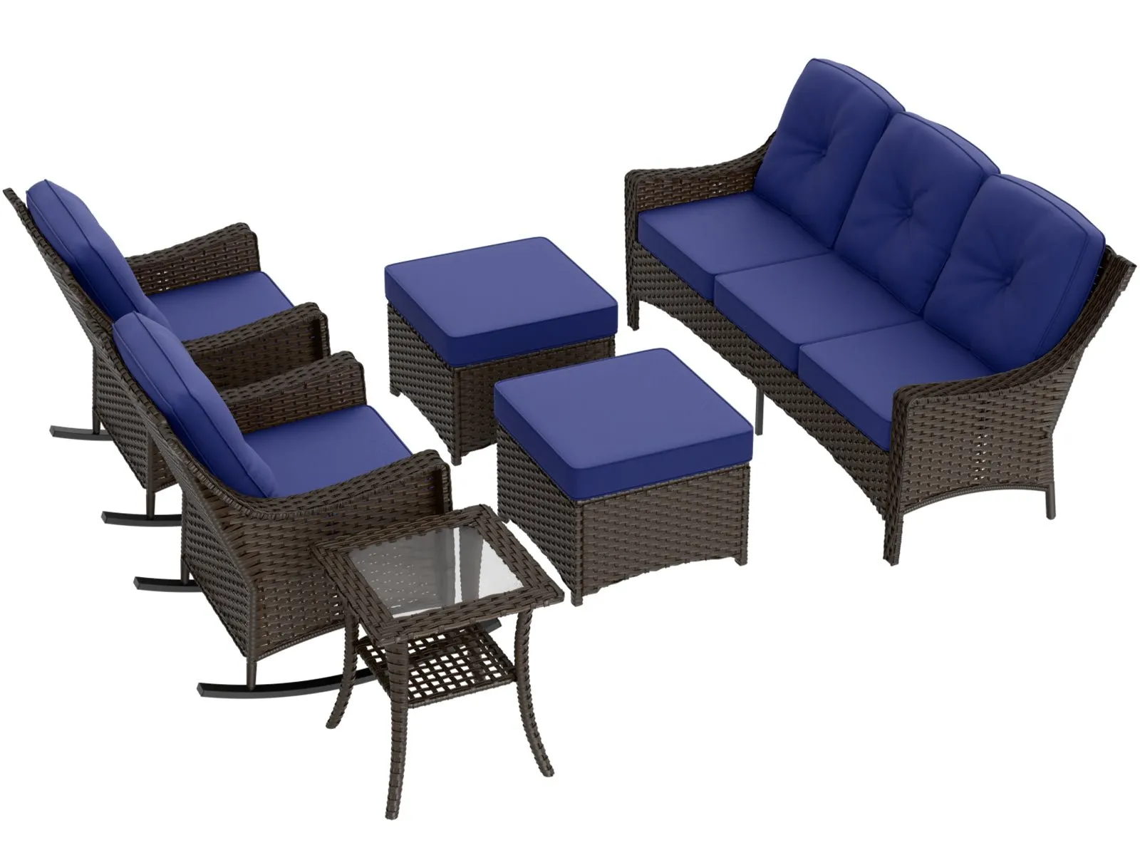 Azure Bay Wicker Outdoor Patio Furniture Set w/Single Chairs, 6 Pieces