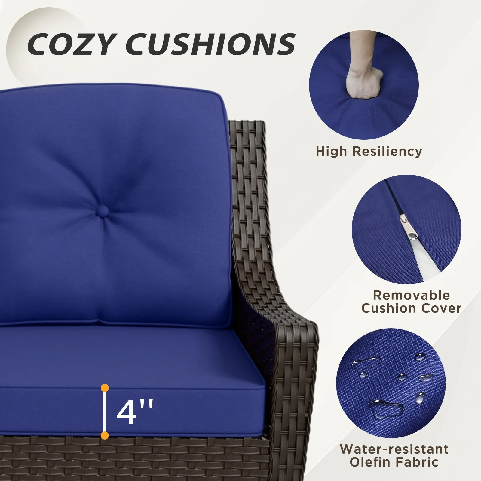 Azure Bay Wicker Outdoor Patio Furniture Set w/Single Chairs, 6 Pieces