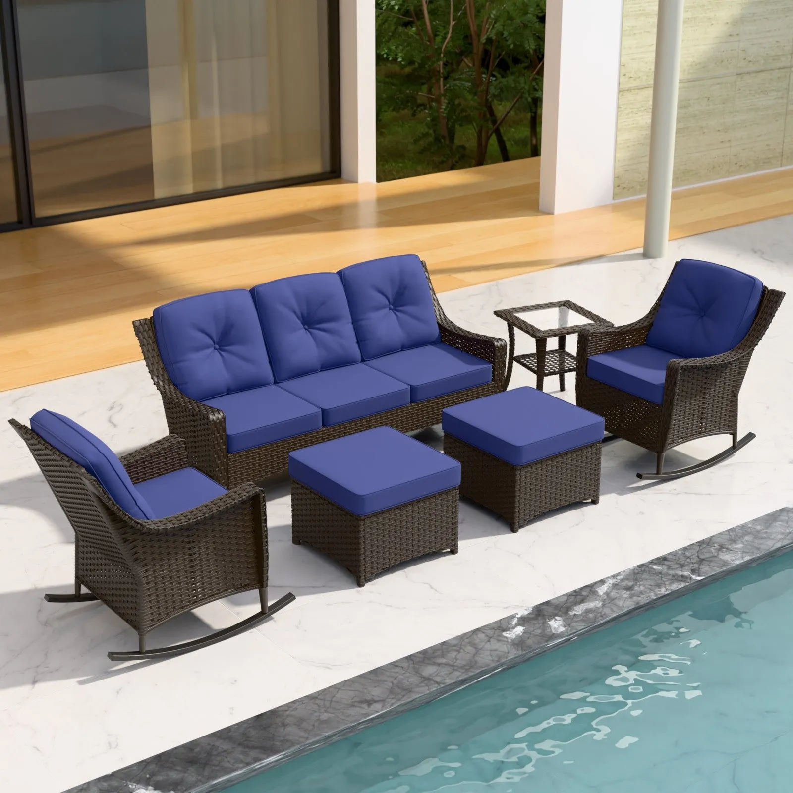 Azure Bay Wicker Outdoor Patio Furniture Set w/Single Chairs, 6 Pieces