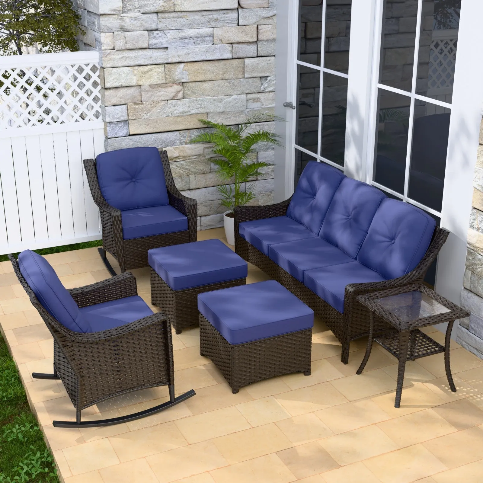 Azure Bay Wicker Outdoor Patio Furniture Set w/Single Chairs, 6 Pieces