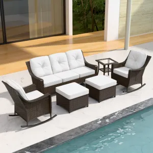 Azure Bay Wicker Outdoor Patio Furniture Set w/Single Chairs, 6 Pieces