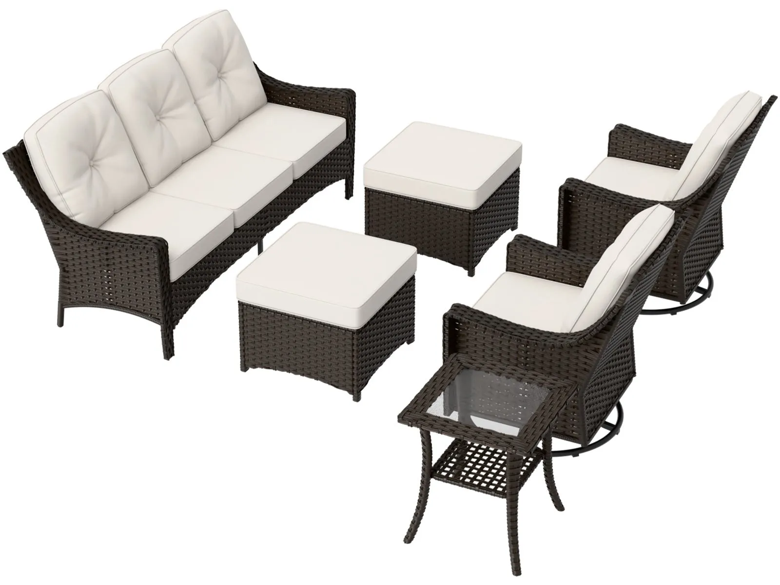 Azure Bay Wicker Outdoor Patio Furniture Set w/Swivel Chairs, 6 Pieces