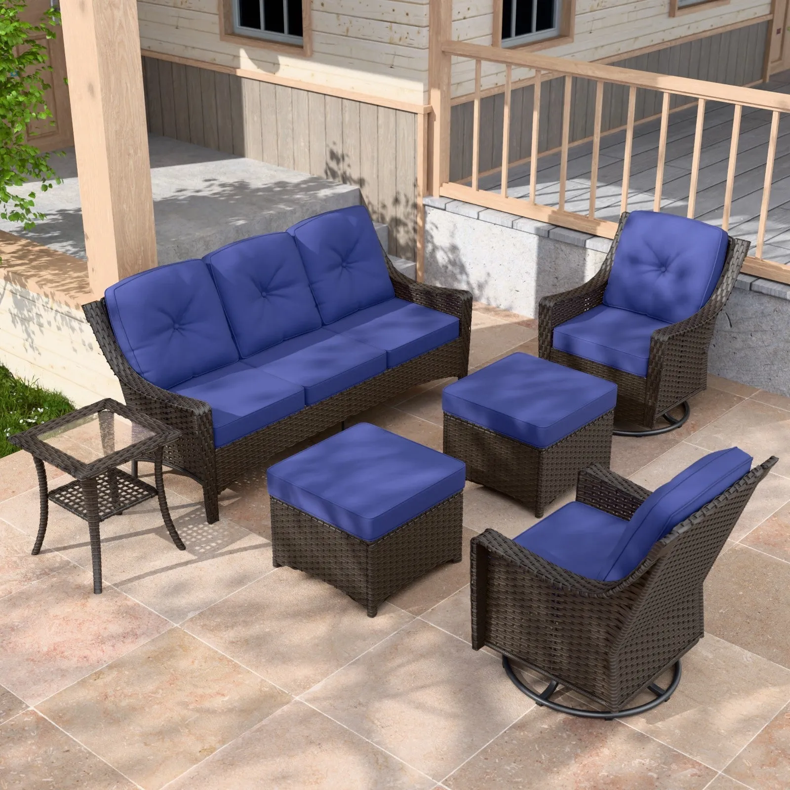 Azure Bay Wicker Outdoor Patio Furniture Set w/Swivel Chairs, 6 Pieces