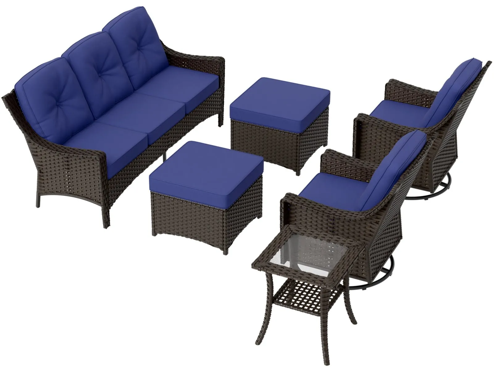 Azure Bay Wicker Outdoor Patio Furniture Set w/Swivel Chairs, 6 Pieces
