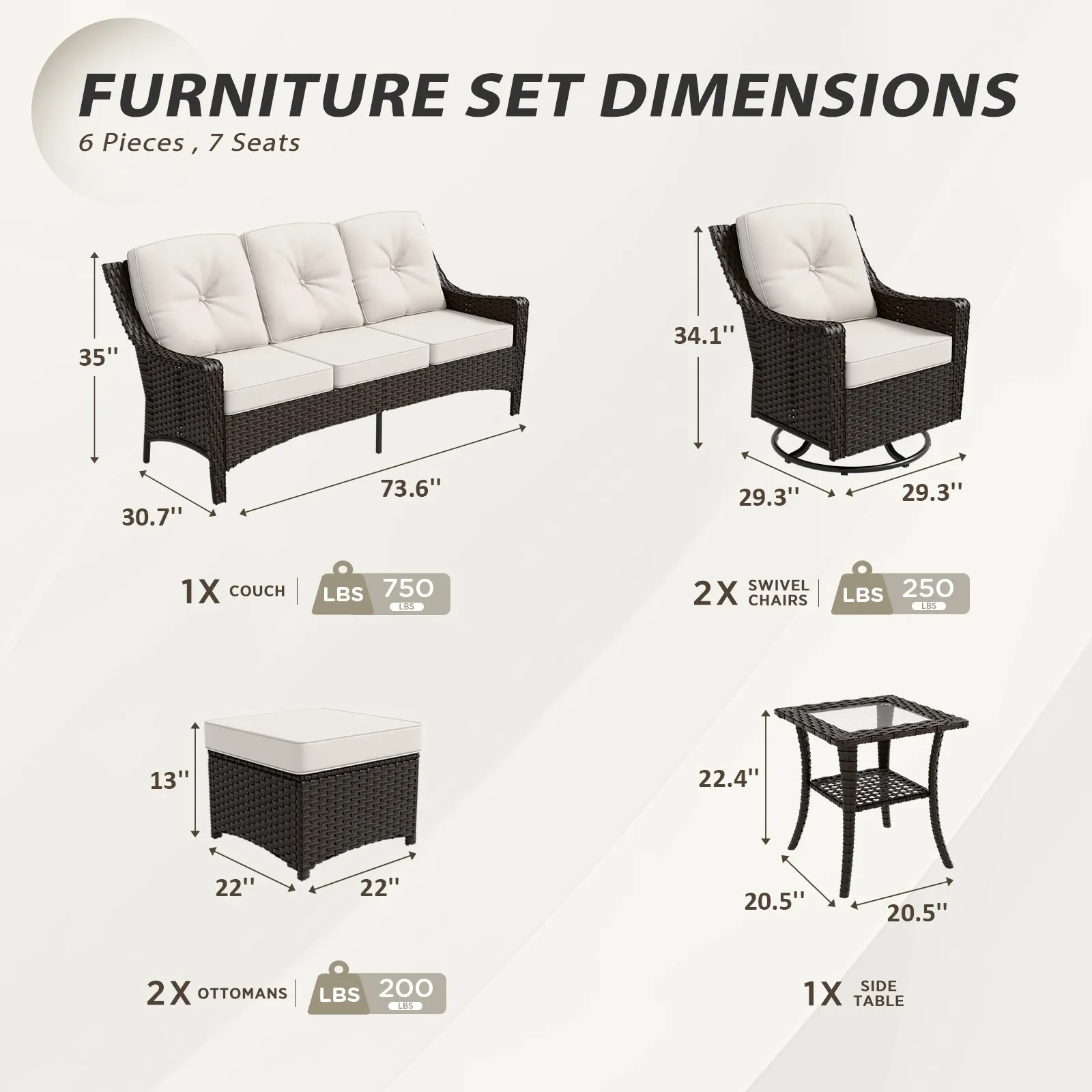 Azure Bay Wicker Outdoor Patio Furniture Set w/Swivel Chairs, 6 Pieces