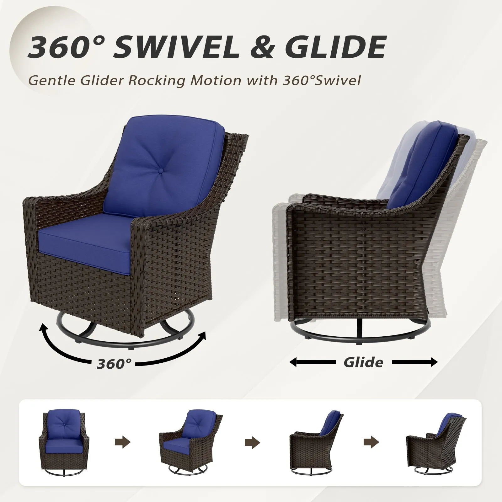 Azure Bay Wicker Outdoor Patio Furniture Set w/Swivel Rocking Chairs, 5 Pieces