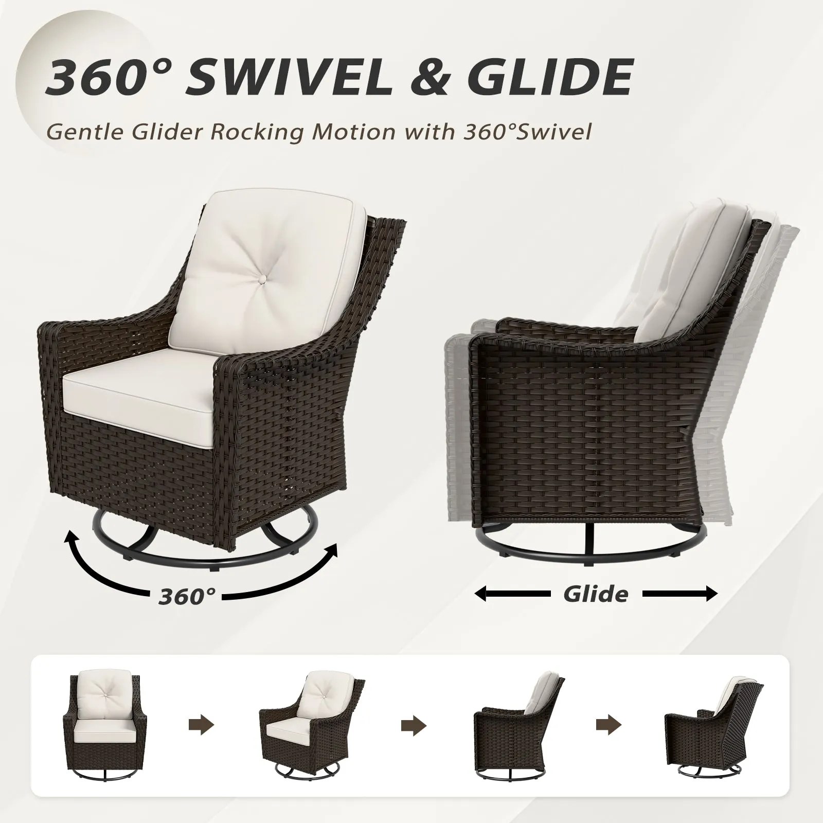 Azure Bay Wicker Outdoor Patio Furniture Set w/Swivel Rocking Chairs, 5 Pieces