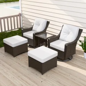 Azure Bay Wicker Outdoor Patio Furniture Set w/Swivel Rocking Chairs, 5 Pieces