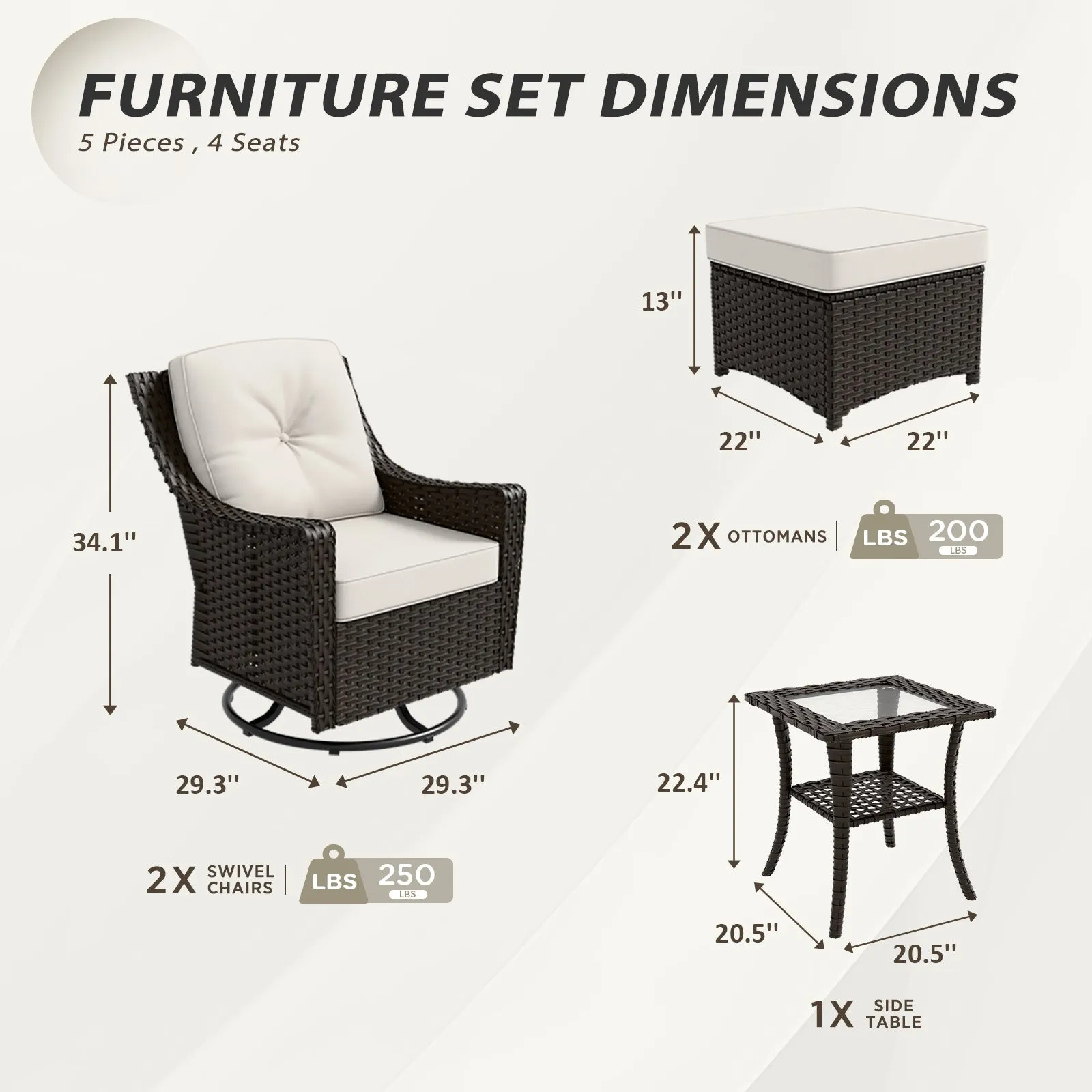 Azure Bay Wicker Outdoor Patio Furniture Set w/Swivel Rocking Chairs, 5 Pieces