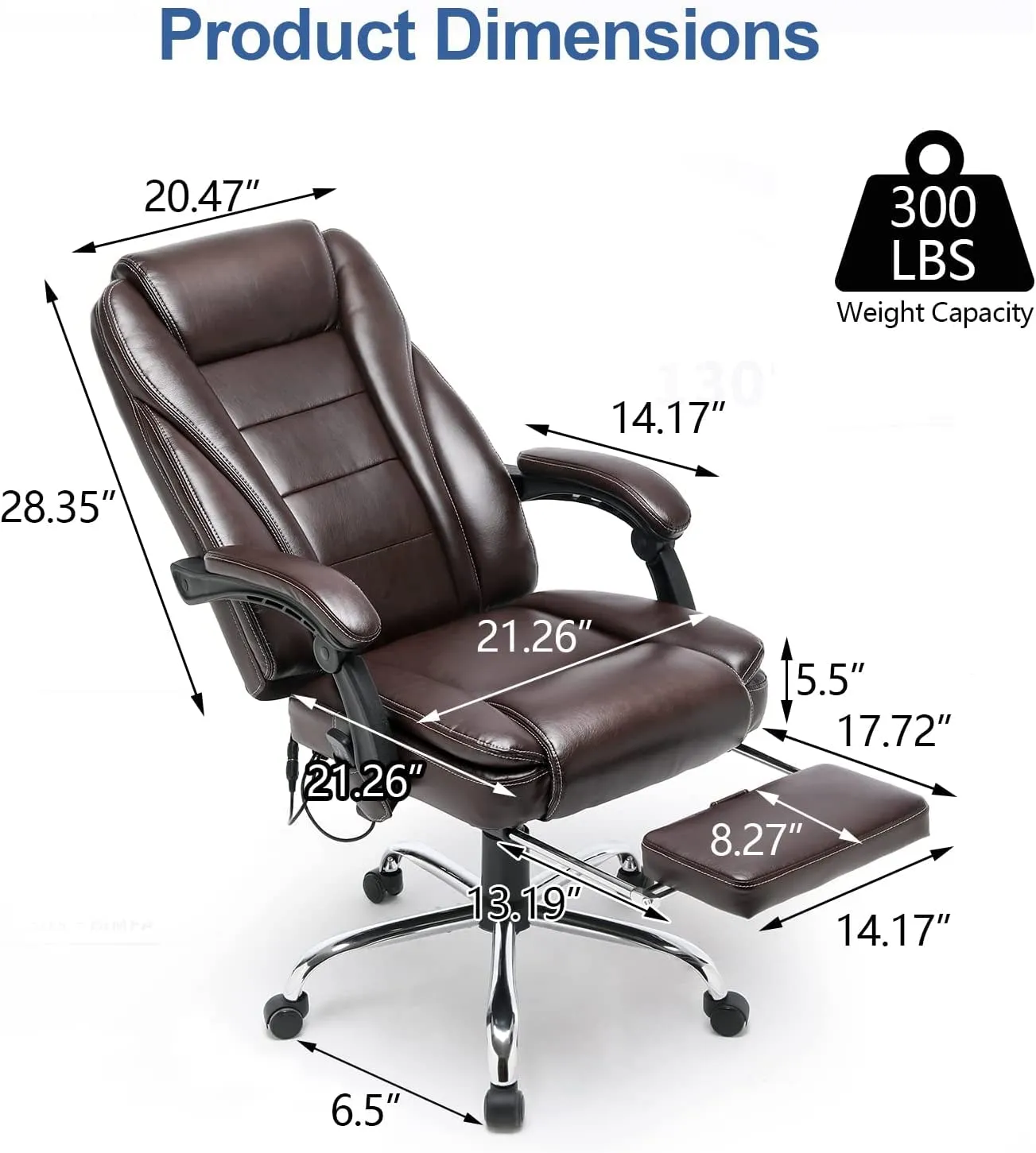 Executive Office Chair, Ergonomic Home Office Desk Chair Big and Tall with Heat and Massage, Brown