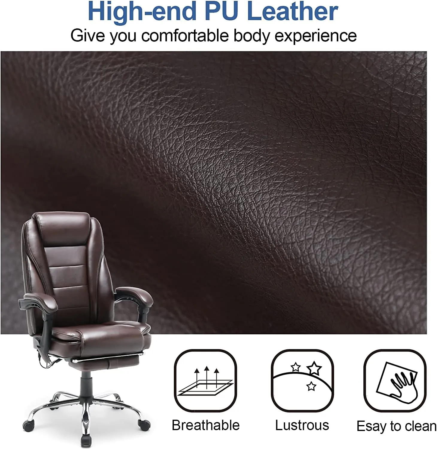 Executive Office Chair, Ergonomic Home Office Desk Chair Big and Tall with Heat and Massage, Brown