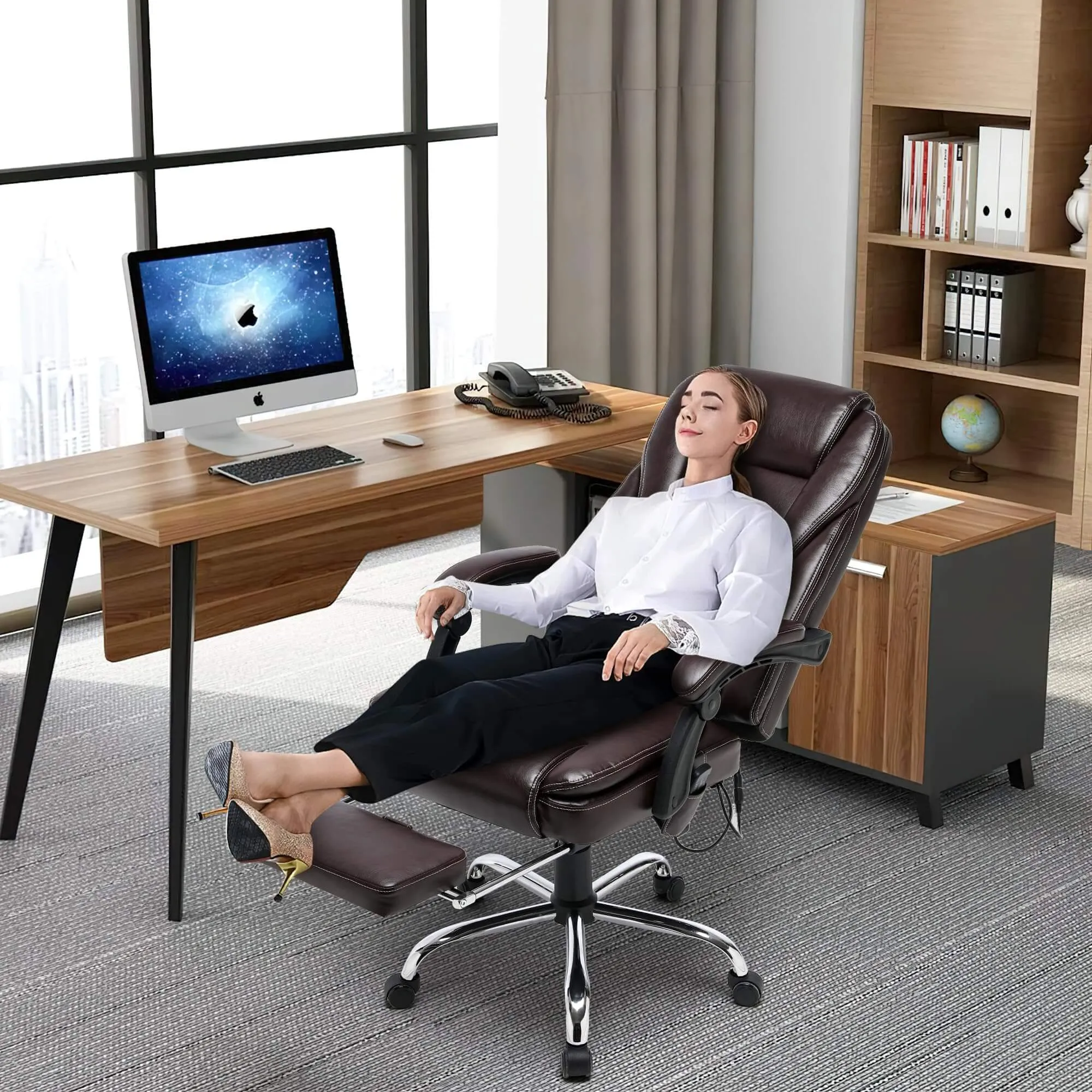 Executive Office Chair, Ergonomic Home Office Desk Chair Big and Tall with Heat and Massage, Brown