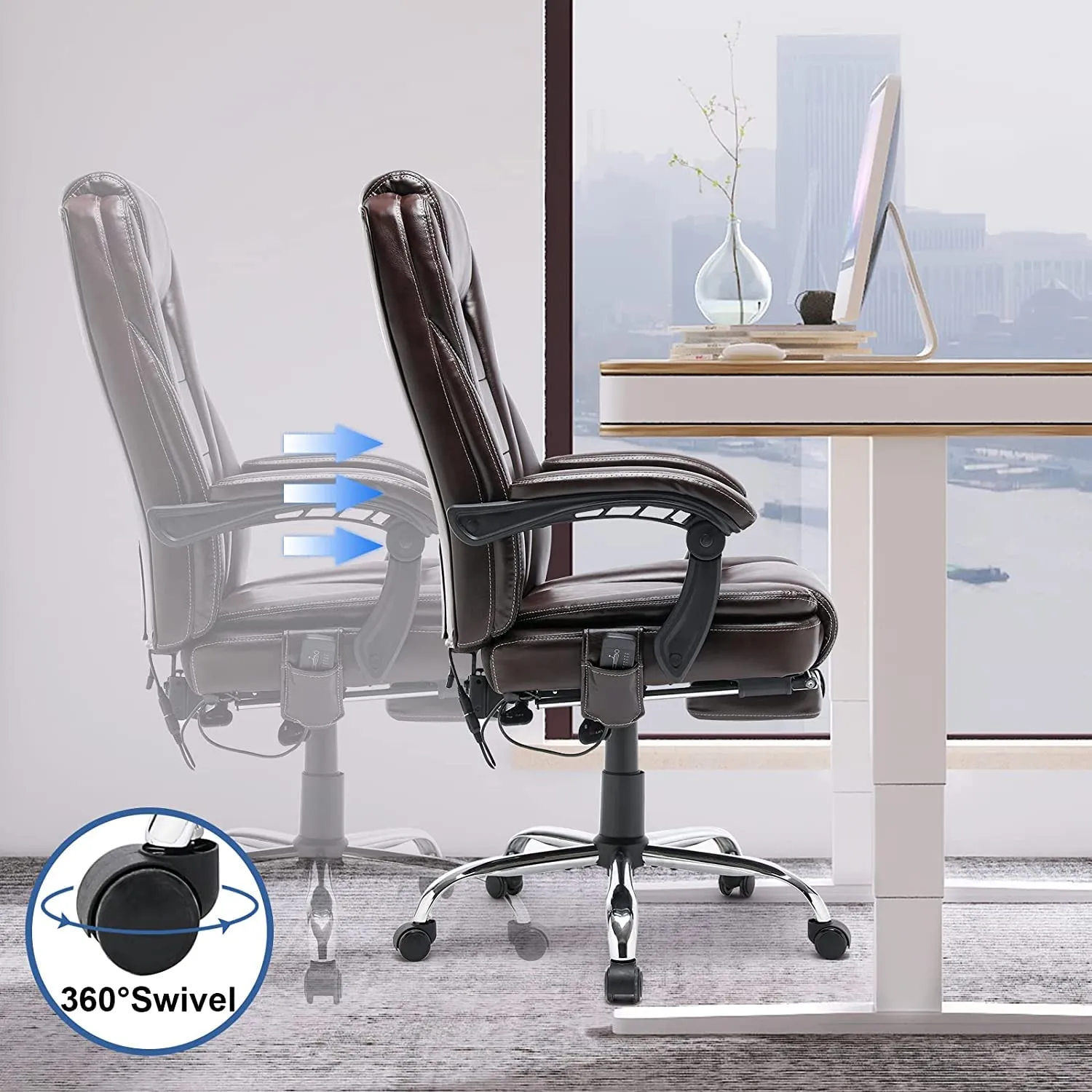 Executive Office Chair, Ergonomic Home Office Desk Chair Big and Tall with Heat and Massage, Brown