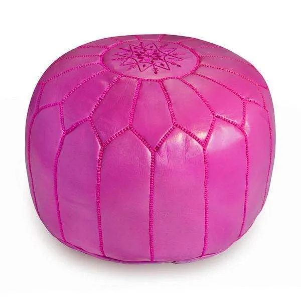 Fuschia Dark Pink Moroccan Leather Pouf