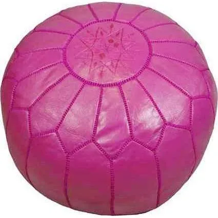 Fuschia Dark Pink Moroccan Leather Pouf