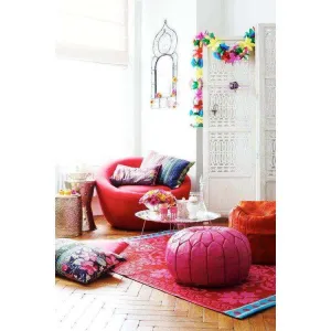 Fuschia Dark Pink Moroccan Leather Pouf