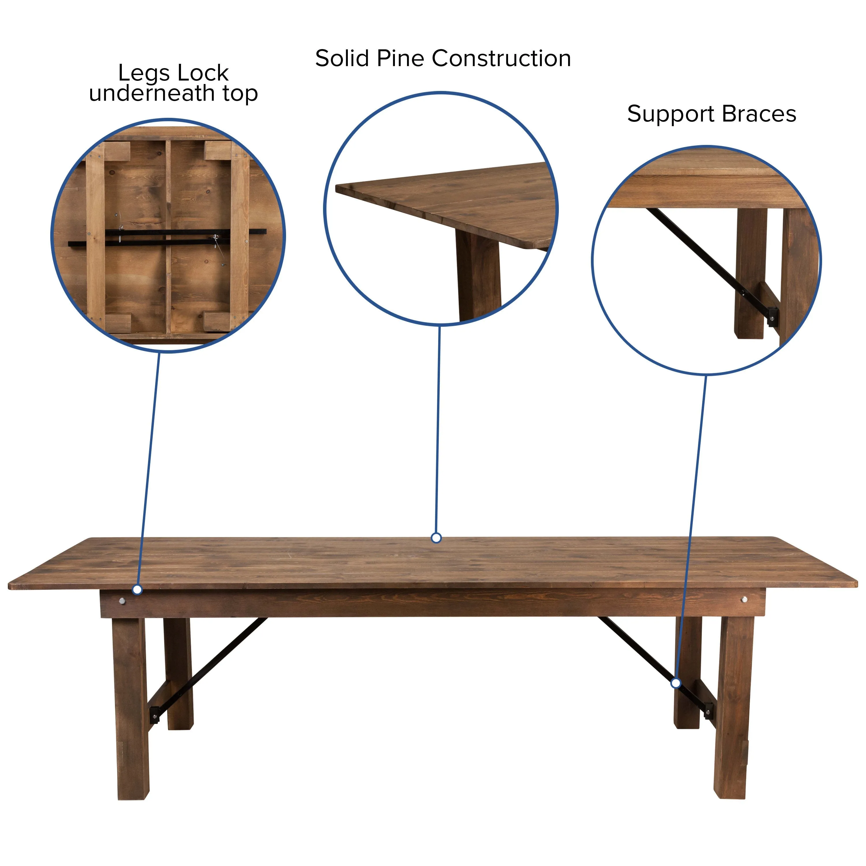 HERCULES Series 9' x 40'' Folding Farm Table Set with 12 Cross Back Chairs and Cushions