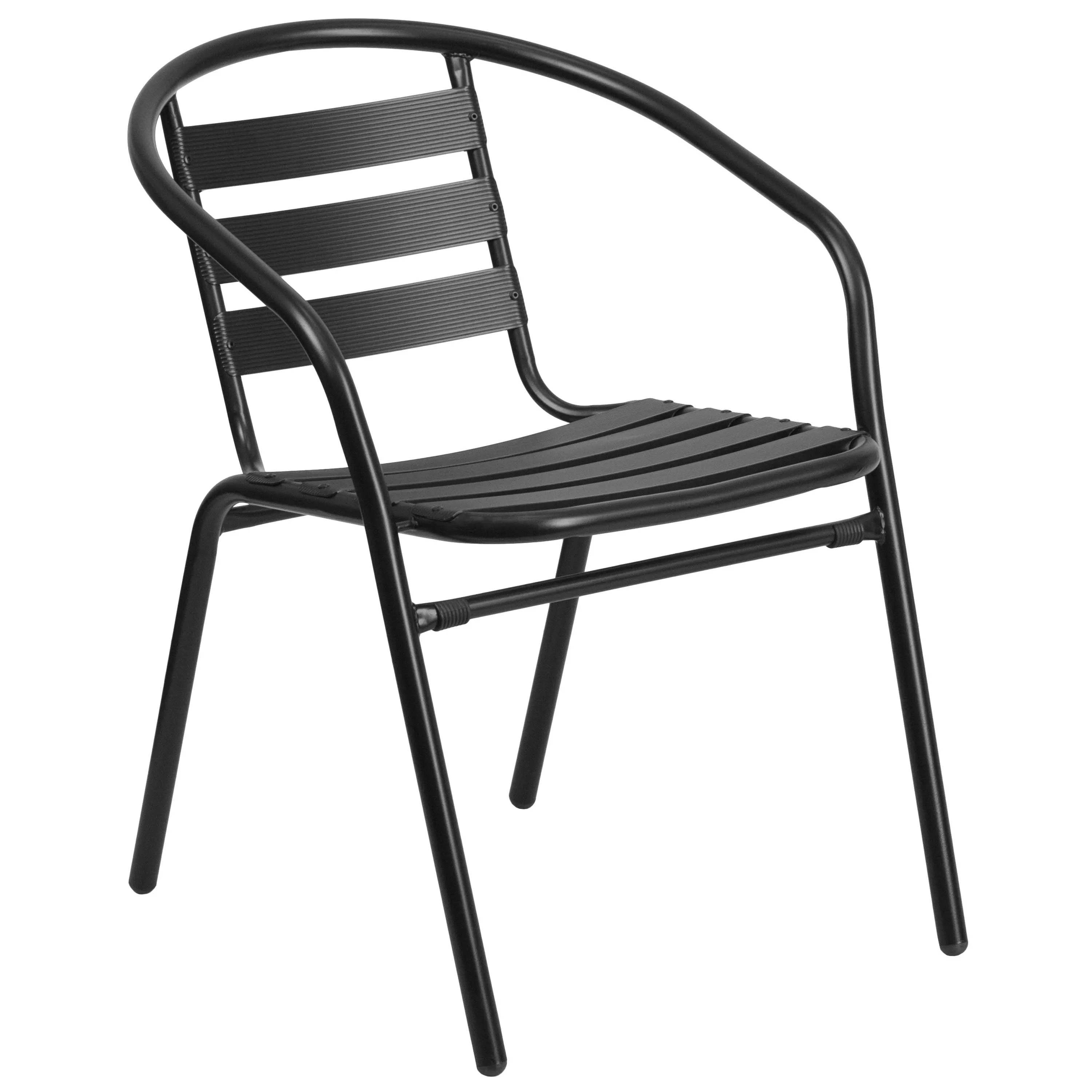 Lila 7 Piece Commercial Outdoor Patio Dining Set with Tempered Glass Patio Table with Umbrella Hole and 6 Triple Slat Chairs