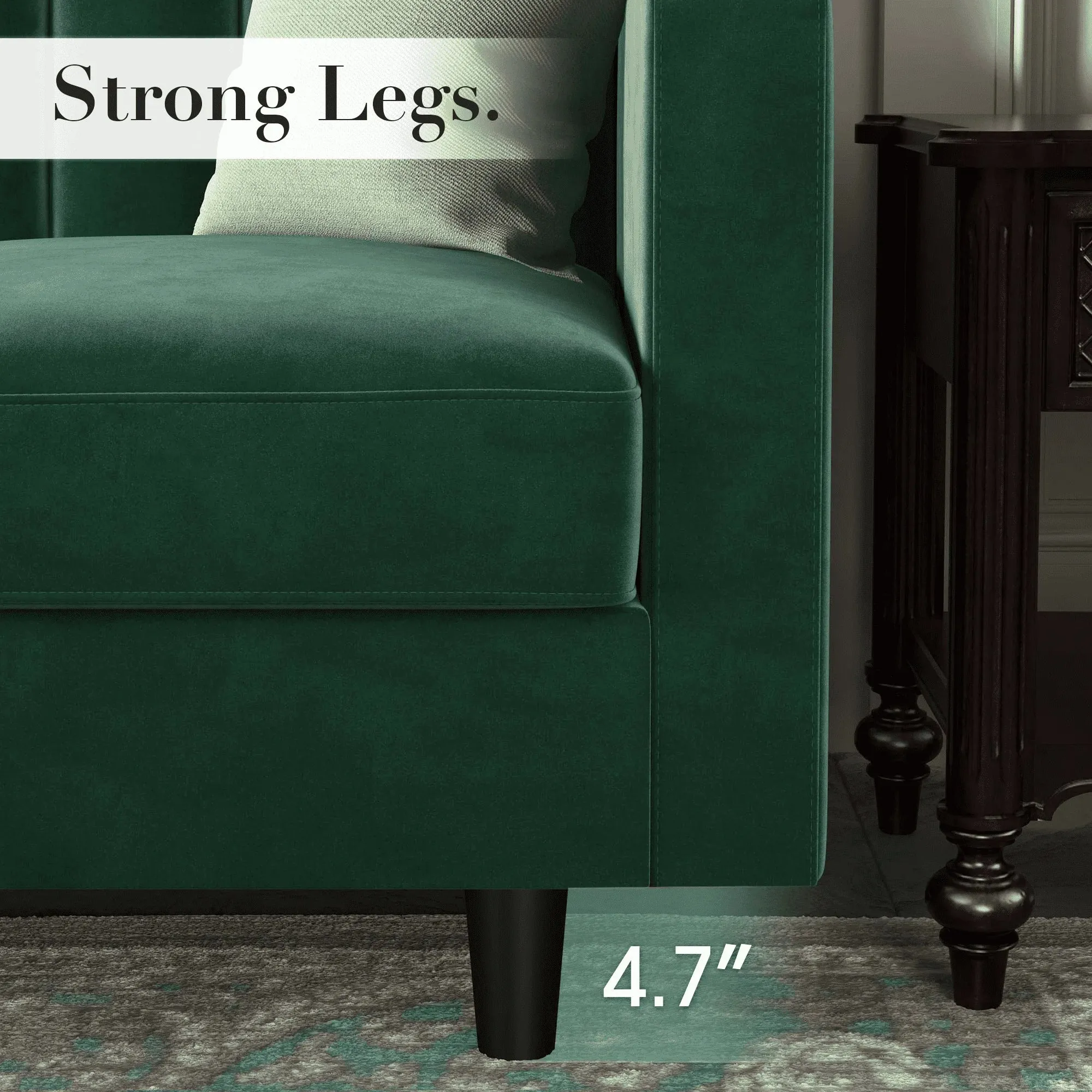 Mid-Century Velvet Sectional Sofa Couch with Double Chaise with Ottoman, Green