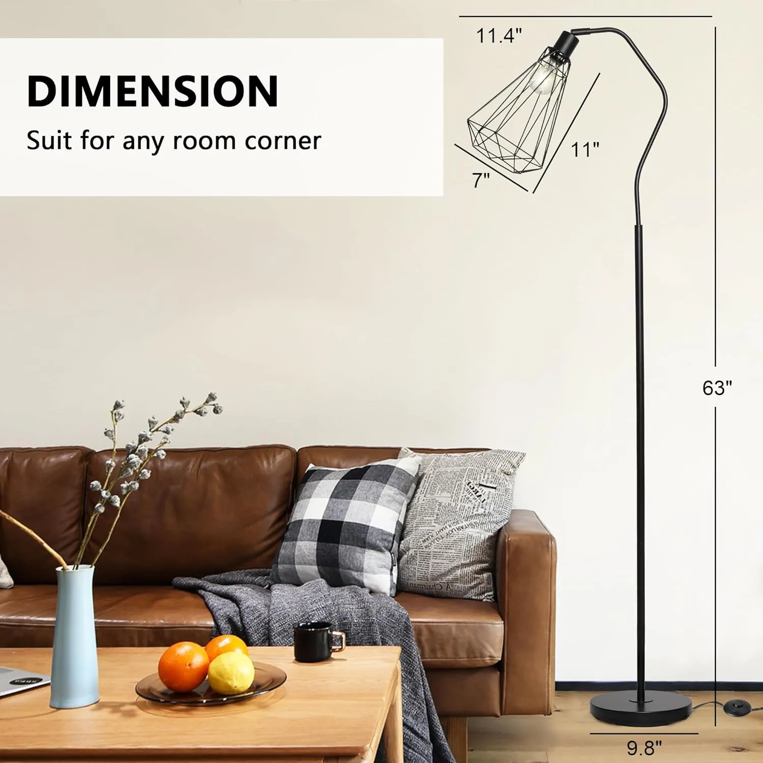 Minimalist Standing Floor Lamps with 8W LED Bulb, Foot Switch & Adjustable Head, Black