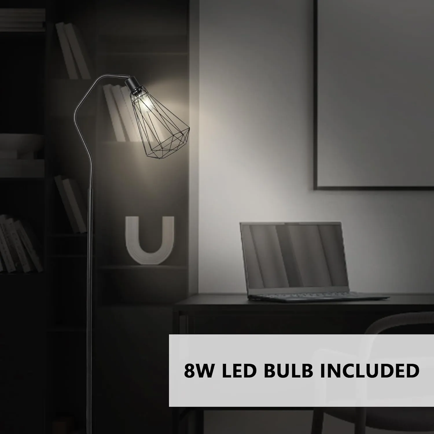Minimalist Standing Floor Lamps with 8W LED Bulb, Foot Switch & Adjustable Head, Black