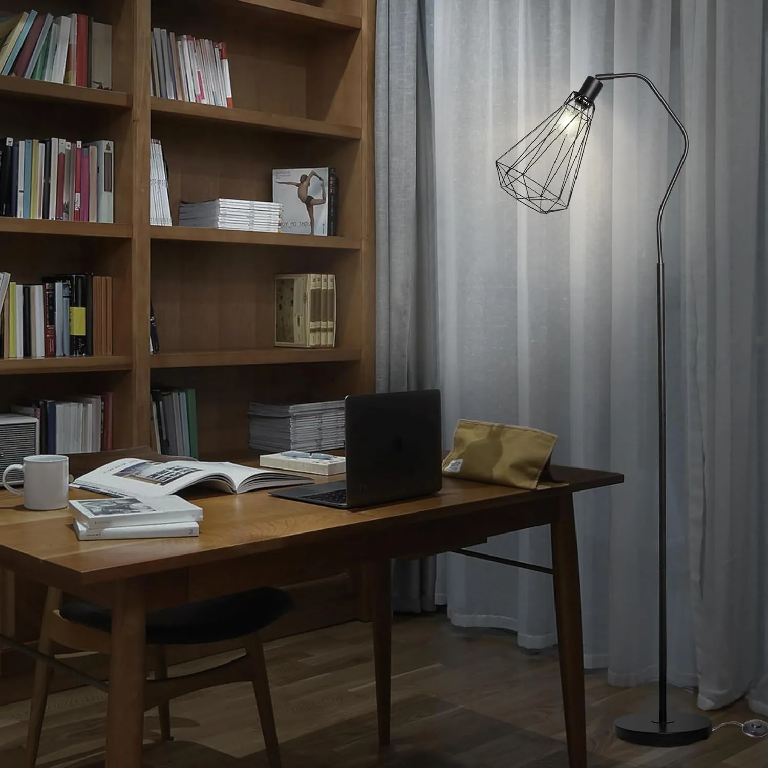 Minimalist Standing Floor Lamps with 8W LED Bulb, Foot Switch & Adjustable Head, Black