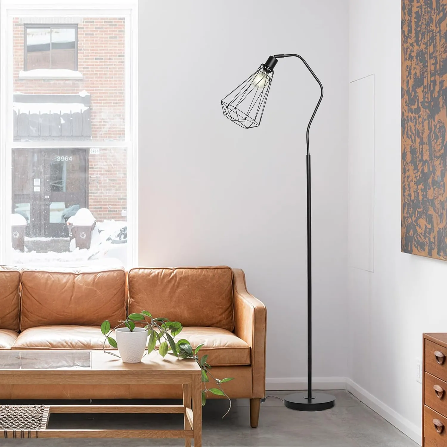 Minimalist Standing Floor Lamps with 8W LED Bulb, Foot Switch & Adjustable Head, Black