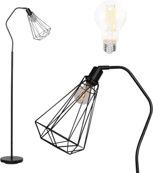 Minimalist Standing Floor Lamps with 8W LED Bulb, Foot Switch & Adjustable Head, Black