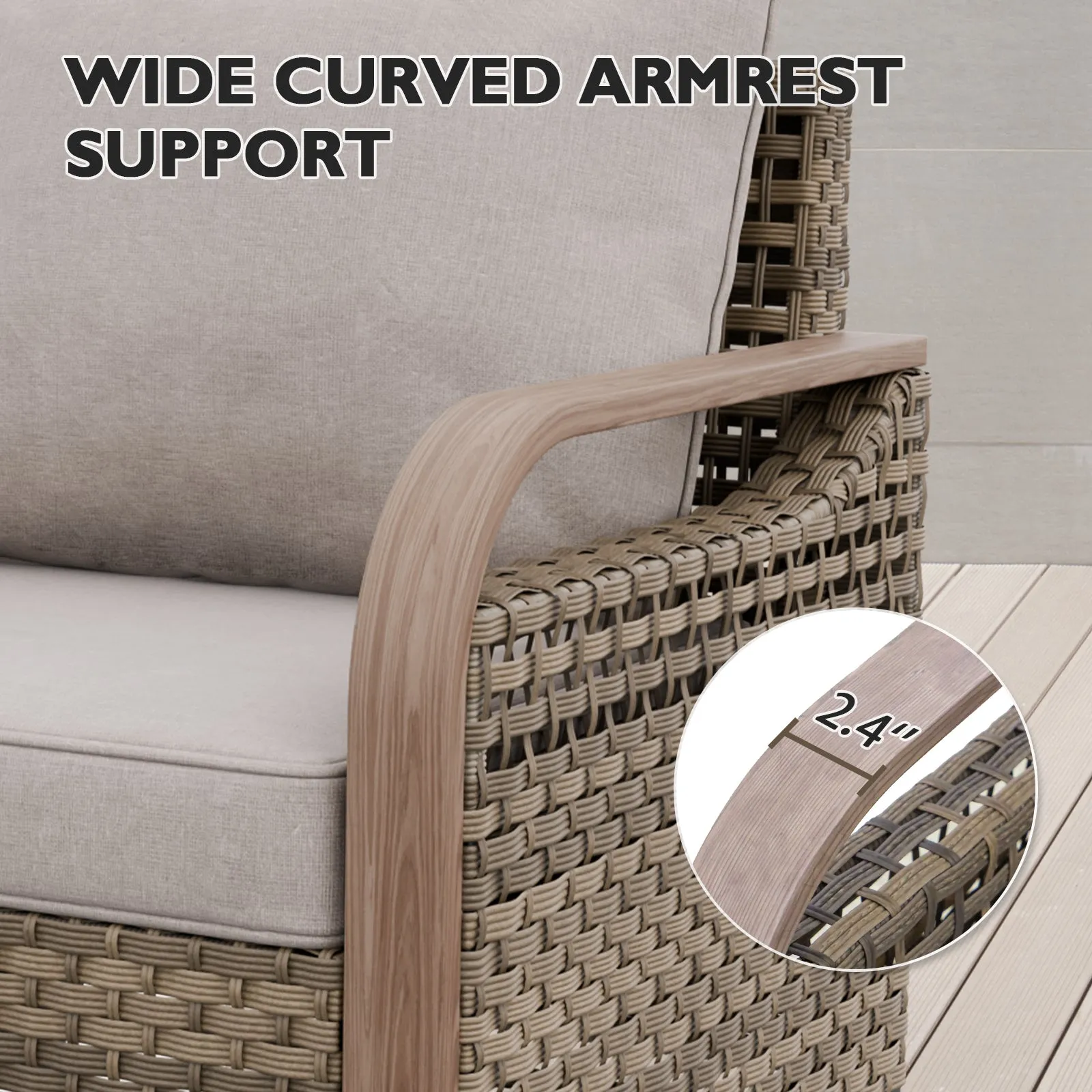 Modern Wicker Outdoor Glider Rocking Chair,2 Chairs 2 Ottomans, 4 Piece, Brown/Gray