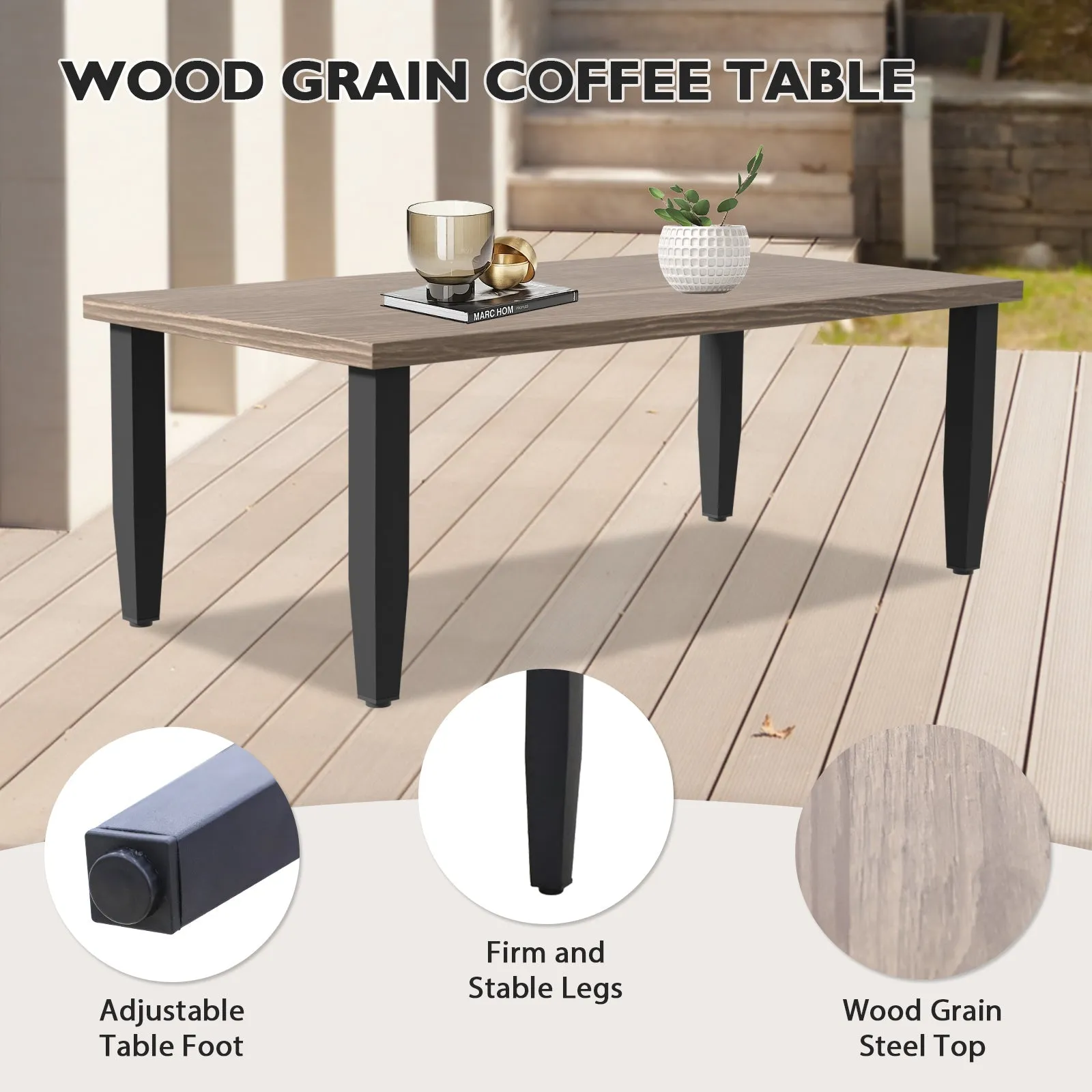 Modern Wicker Outdoor Patio Furniture Set,2 Swivel Rocking Chairs, 3-Seat Loveseat, 2 Ottomans and Coffee Table, 6 Pieces, Brown/Gray